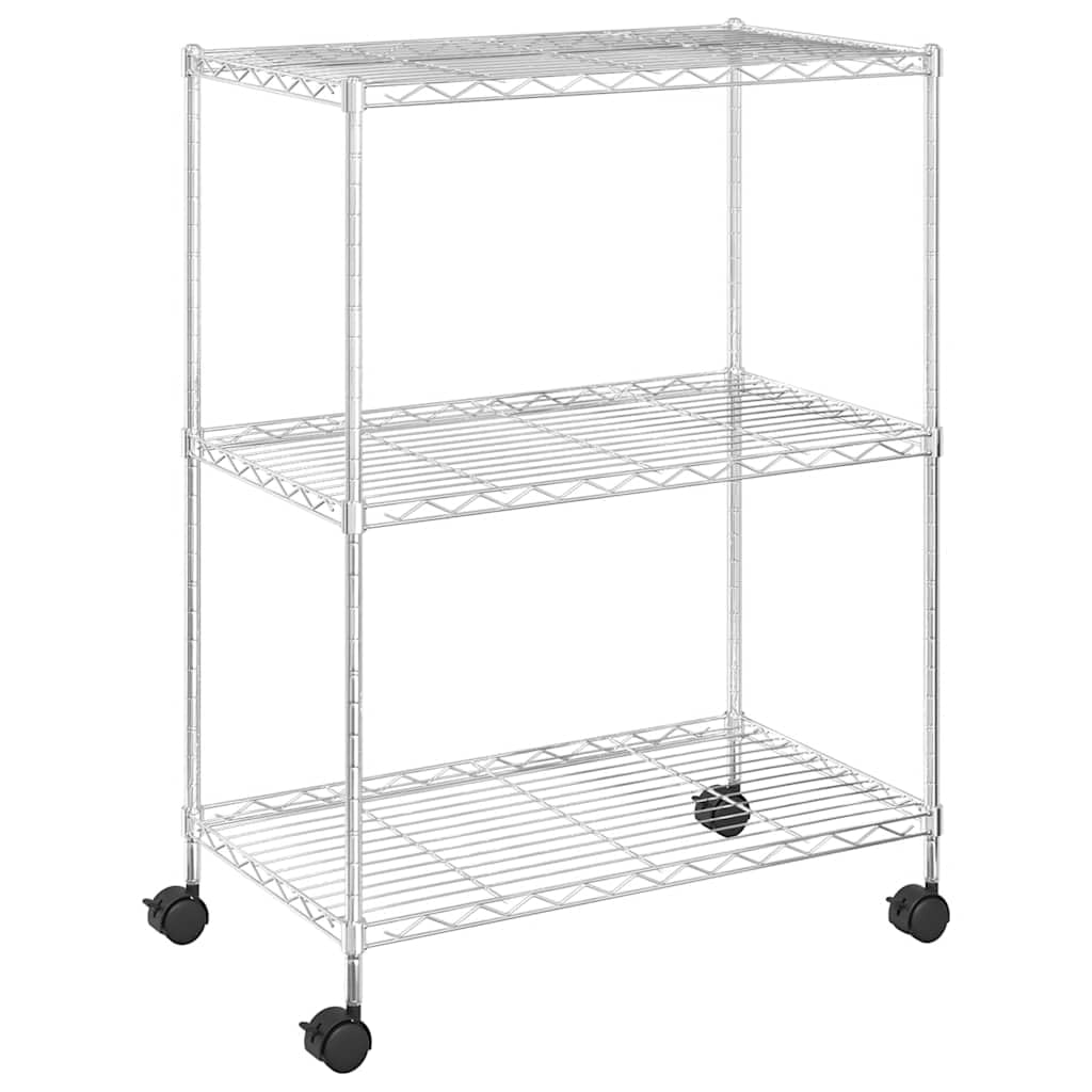 vidaXL Lagerregal Chrom 60x35x81 cm 3 Böden mit Rollen Eisen
