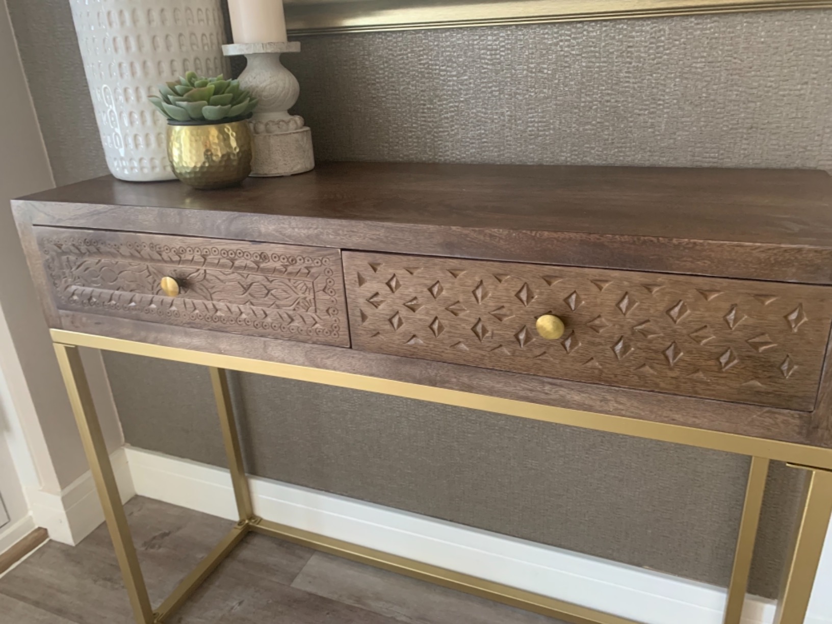 vidaXL Möbel Konsolentisch Mangoholz 90x30x75cm 2 Schubladen