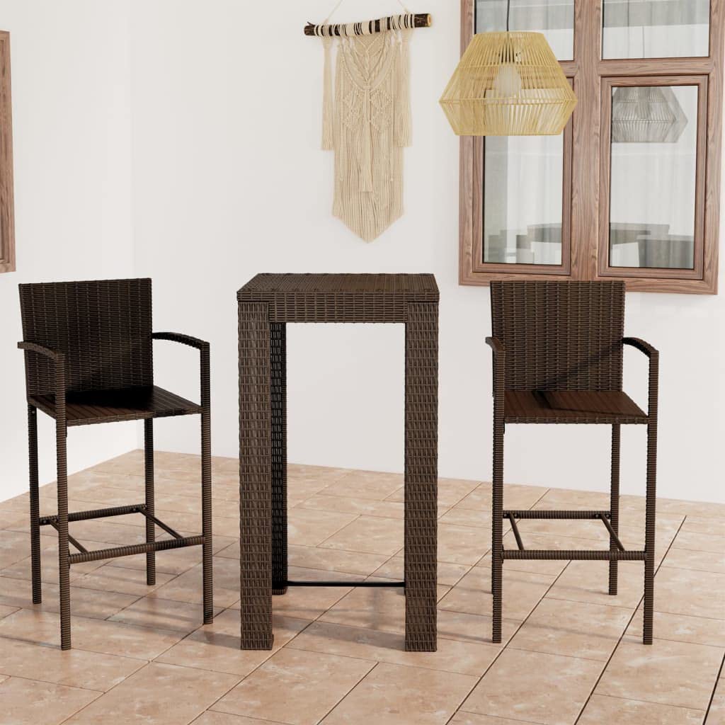 vidaXL Gartenbar Set 3-tlg Braun Poly Rattan mit Armlehnen