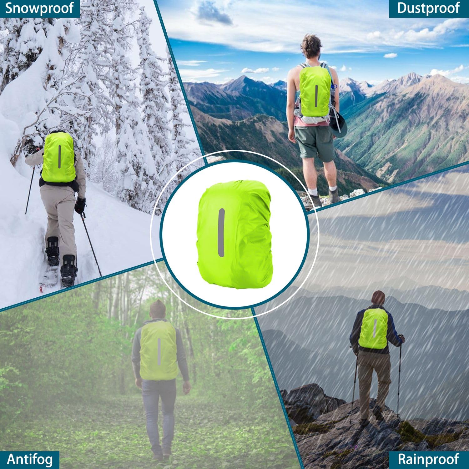 Intirilife Rucksack Regenschutz Gelb 55L Reflektor