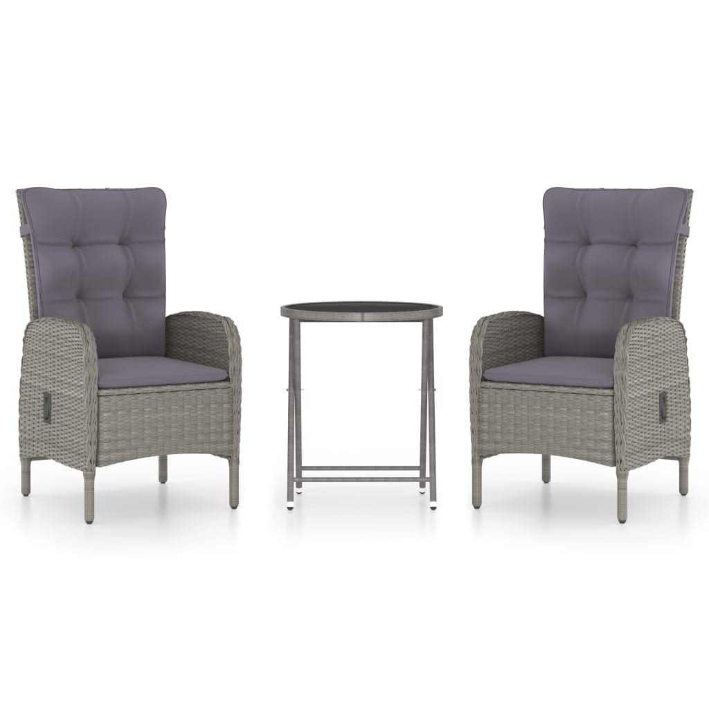 vidaXL Heim & Garten Bistro-Set Grau 3-tlg Rattan Glas wetterfest