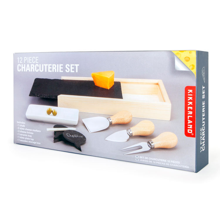 Kikkerland Home Charcuterie Käsebrett Set 12-teilig Schiefer