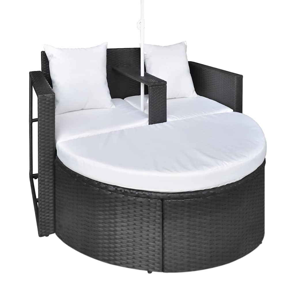 vidaXL Heim & Garten Gartenbett Poly Rattan Schwarz-Weiß mit Schirm