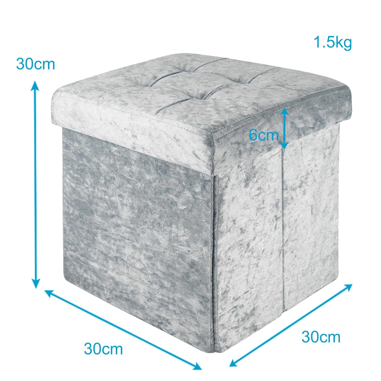Intirilife Sitzhocker 30x30x30 Samt Blaugrau mit Stauraum