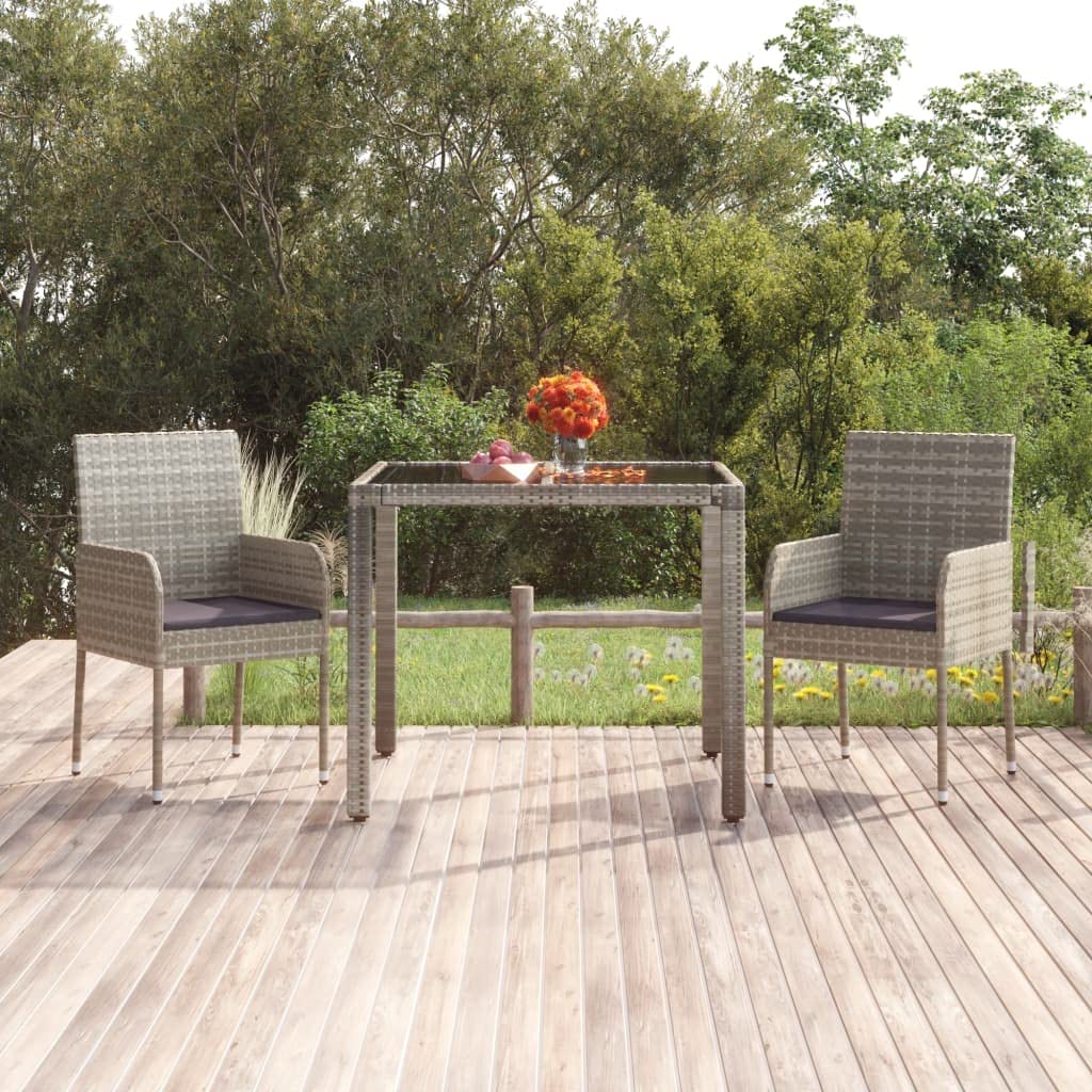 vidaXL Gartenstuhl 2x Set Poly Rattan grau mit Kissen