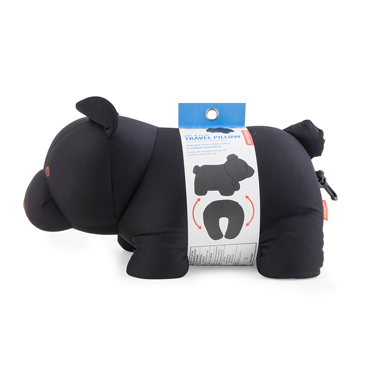 Kikkerland Black Bear Zip Flip Reisekissen Bär Mikroperlen