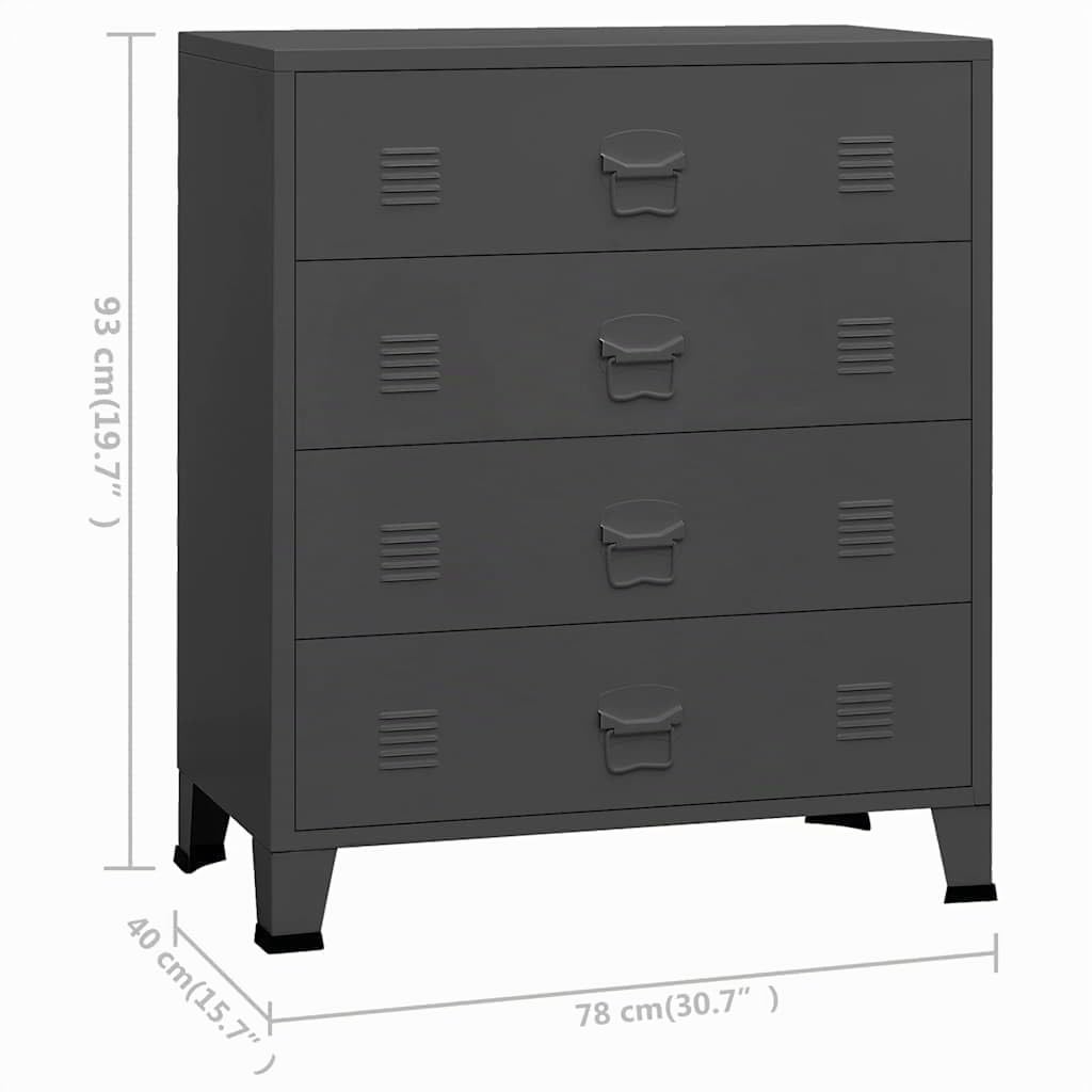 vidaXL Industrial Kommode Anthrazit Metall 4 Schubladen 93 cm