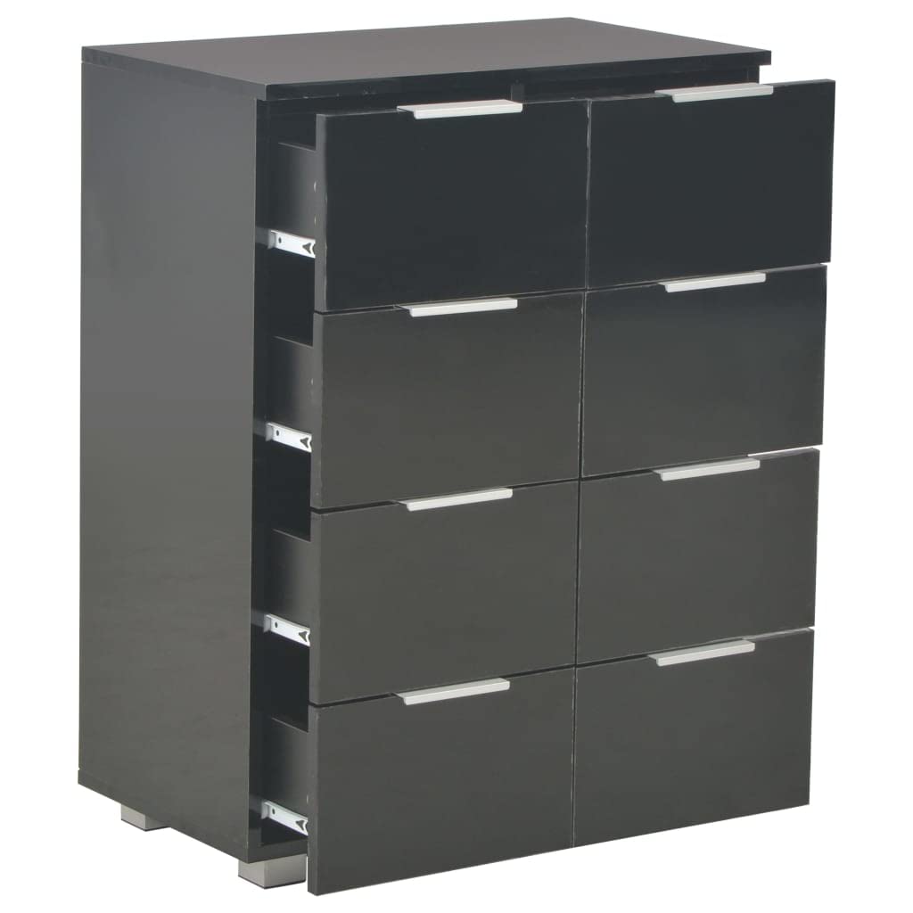 vidaXL Möbel Sideboard 8 Schubladen Hochglanz Schwarz 60cm