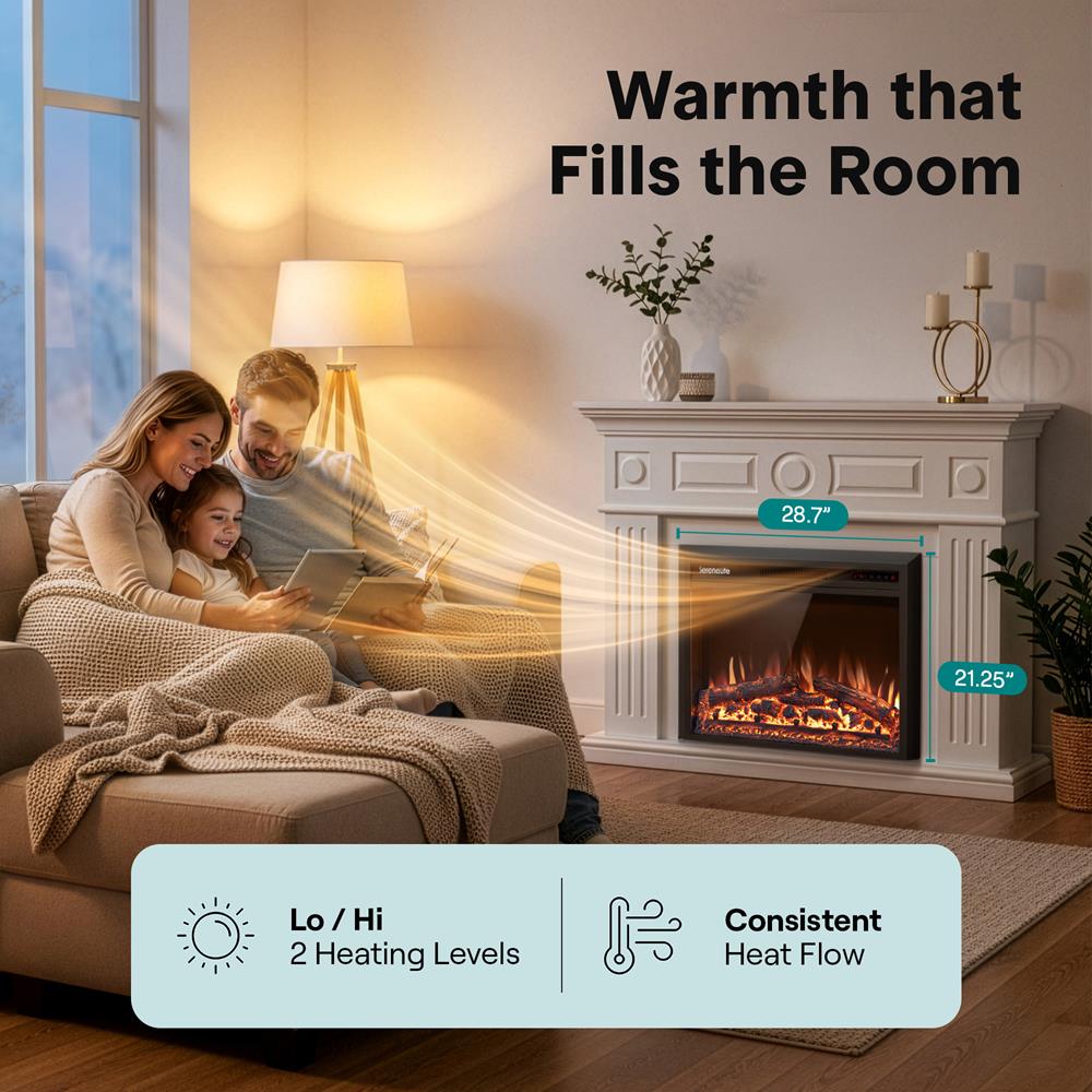 Serenelife Heater Elektrokamin Wand schwarz 1500W WiFi