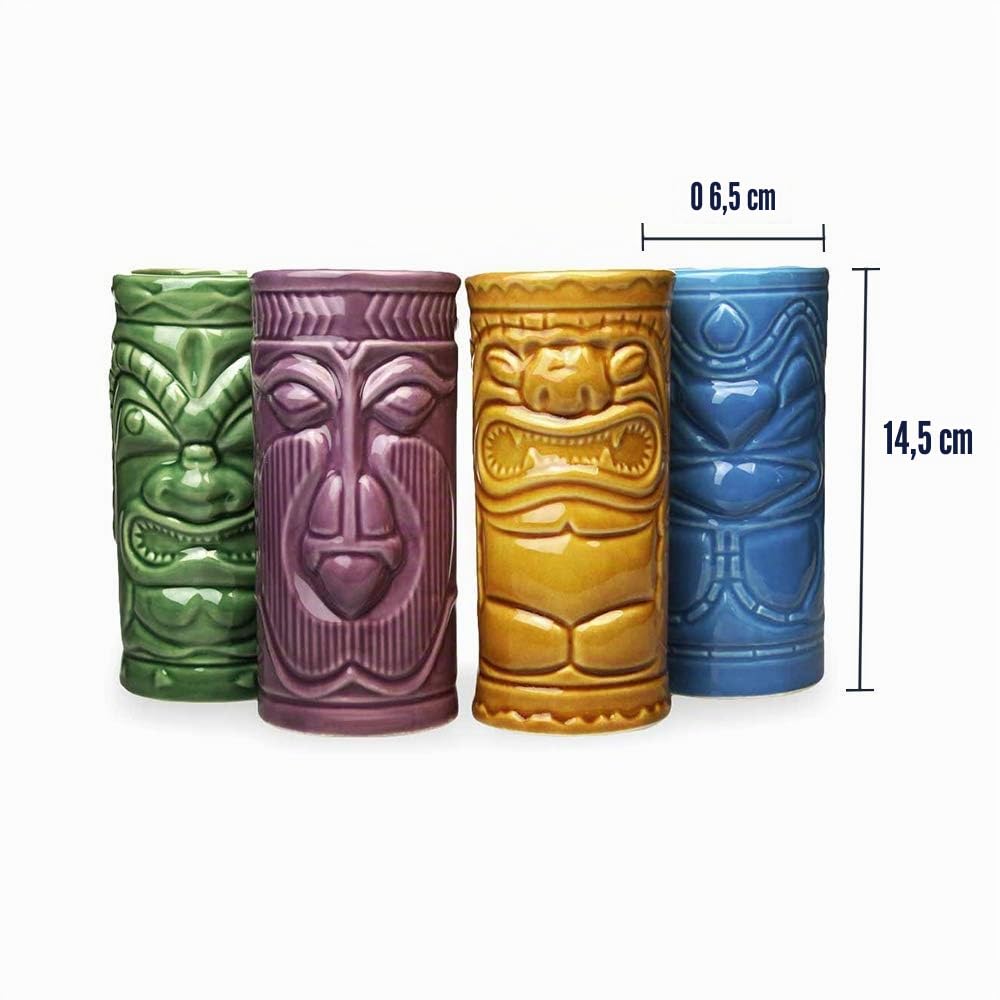 Mikamax Bar & Kitchen Tiki Becher 04070 Keramik Cocktailbecher 4er Set bunt 340 ml