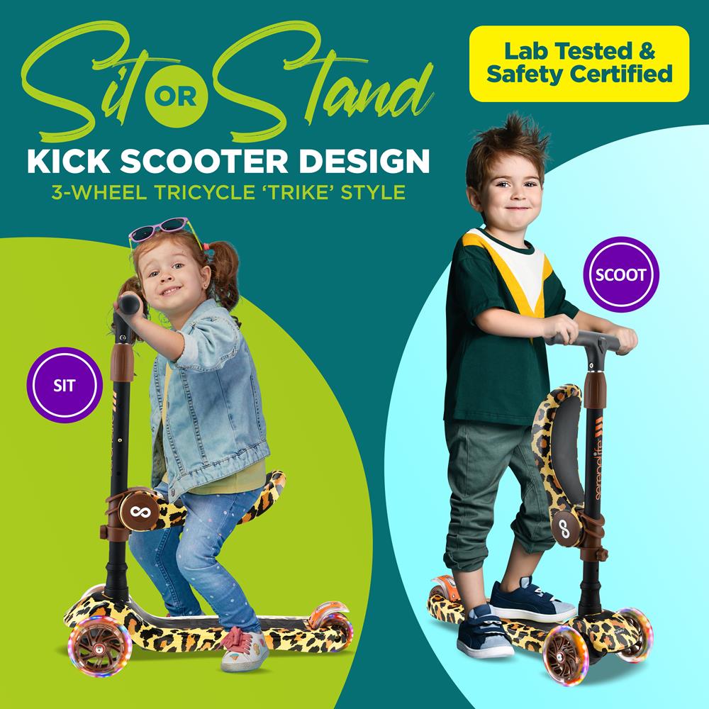 Serenelife Scooters Kinderroller 3 Räder mit Sitz LED