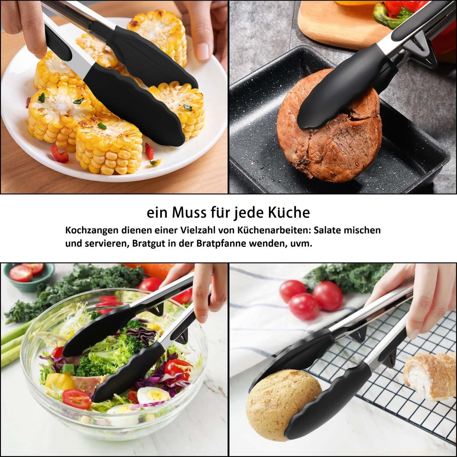 Intirilife Küche Küchenzange 2er-Set Edelstahl Silikon