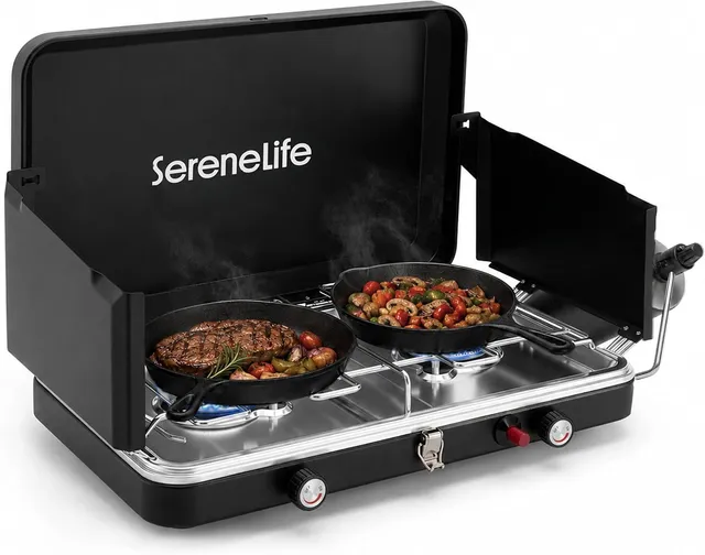 Serenelife SLCMPSTV Gaskocher 2-flammig mit Koffer