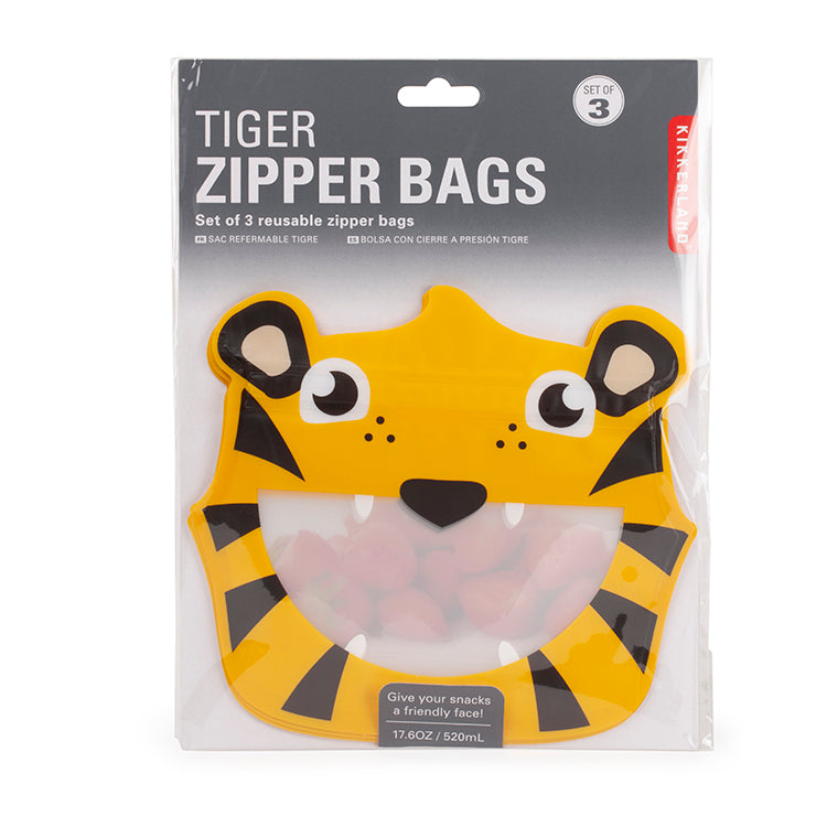 Kikkerland Home Tiger Zipper Bags Aufbewahrungsbeutel 3er Set