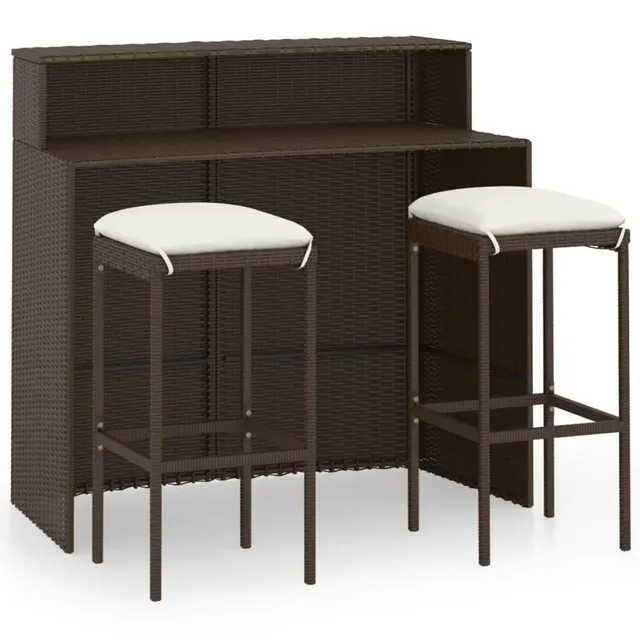vidaXL Gartenbar-Set 3-TLG. Rattan Braun 2 Hocker Tisch