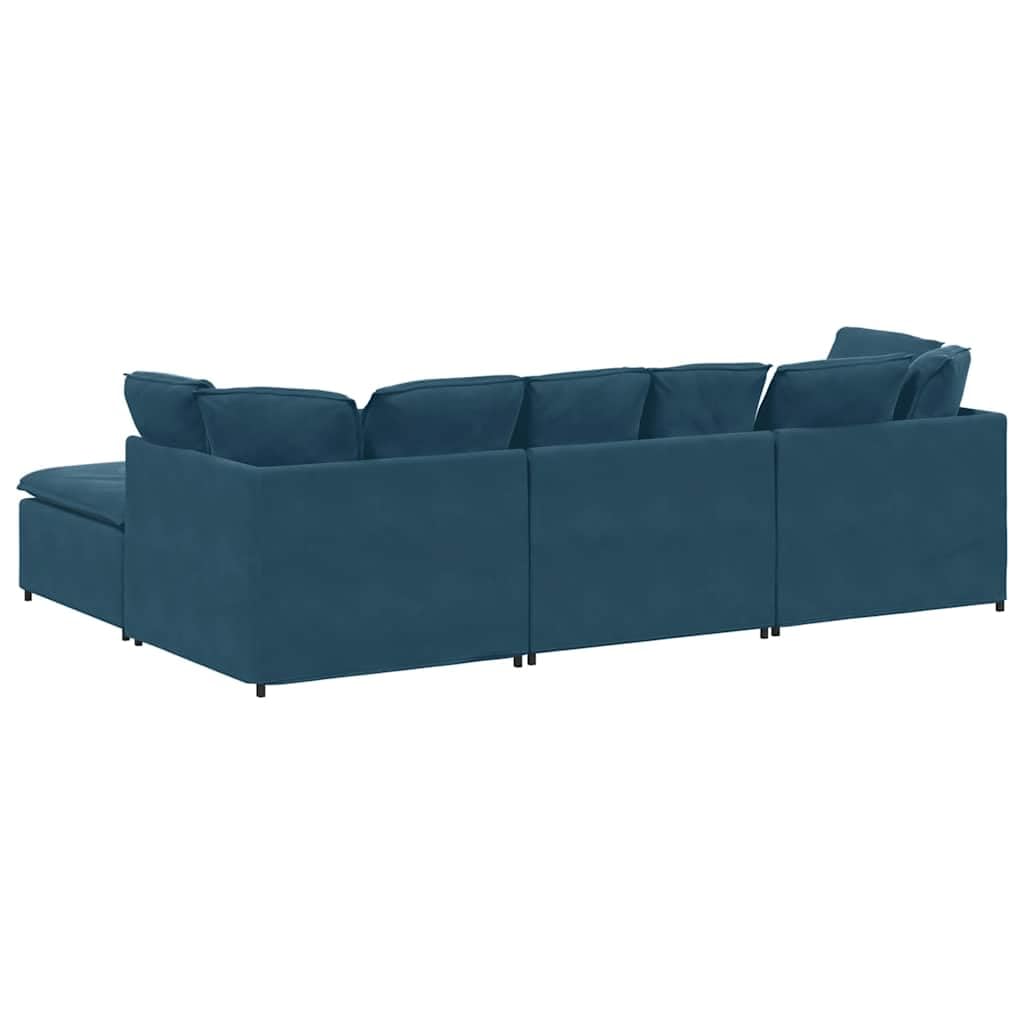 vidaXL Modulares Sofa Samt Blau mit Fußhocker Kissen Couch