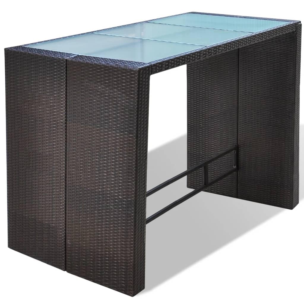 vidaXL Gartenbar Set 7-tlg PE Rattan Braun Bartisch 6 Hocker