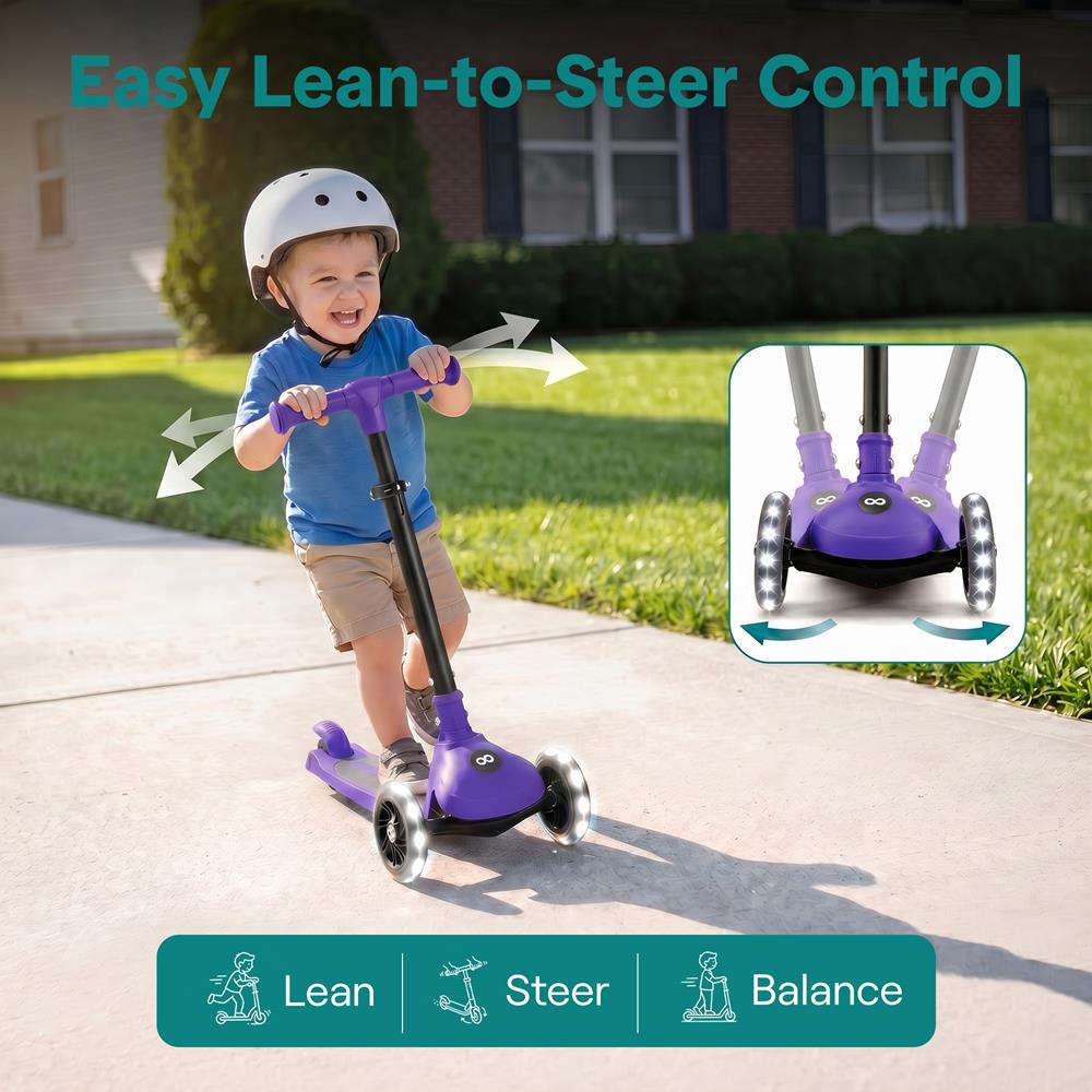Serenelife Scooters Kinderroller LED Lila verstellbar 3 Räder