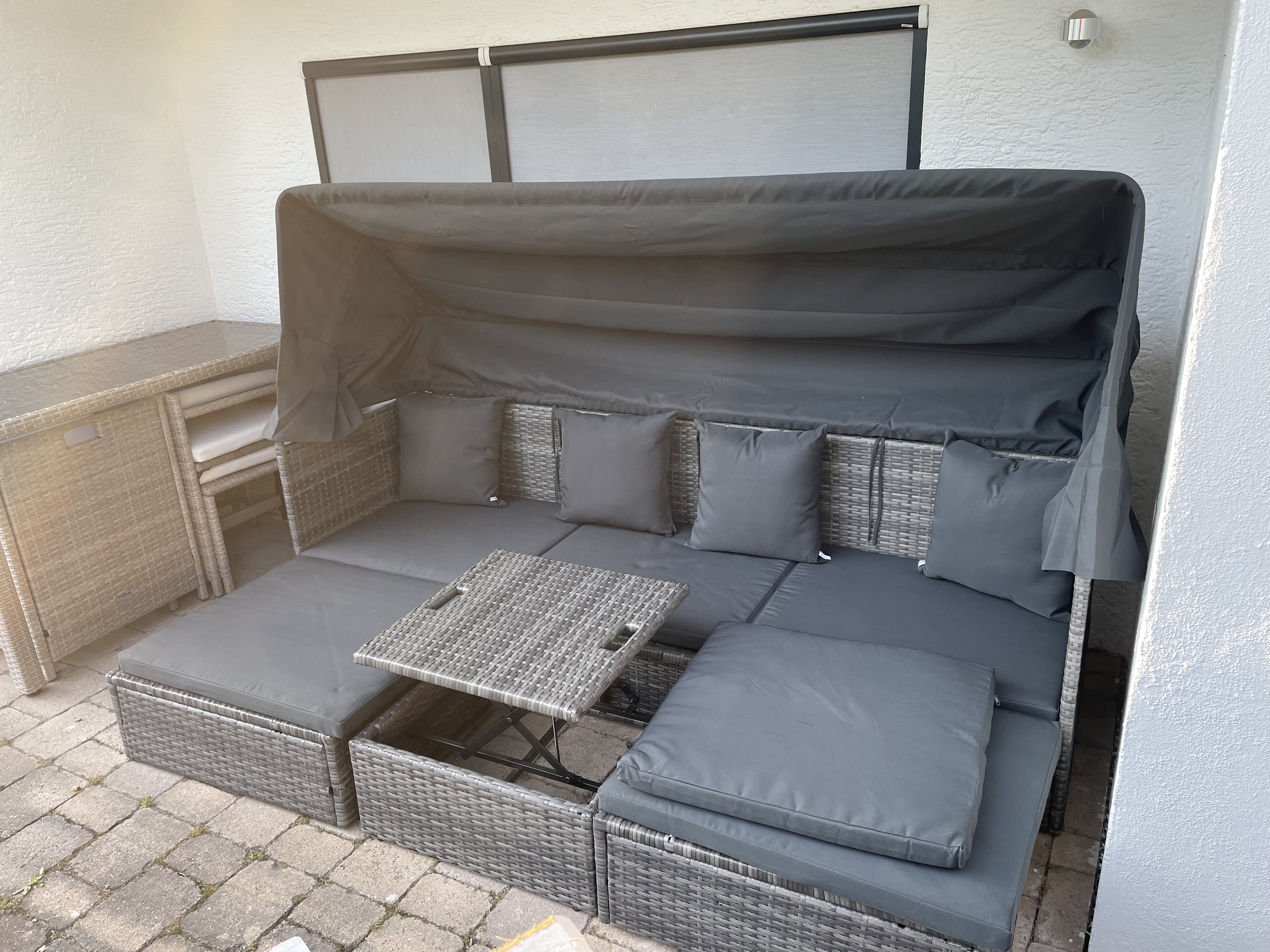 vidaXL Heim & Garten Gartenbett mit Dach Schwarz Poly Rattan