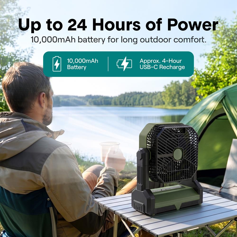 Serenelife Camping Ventilator 10000mAh grün mit LED