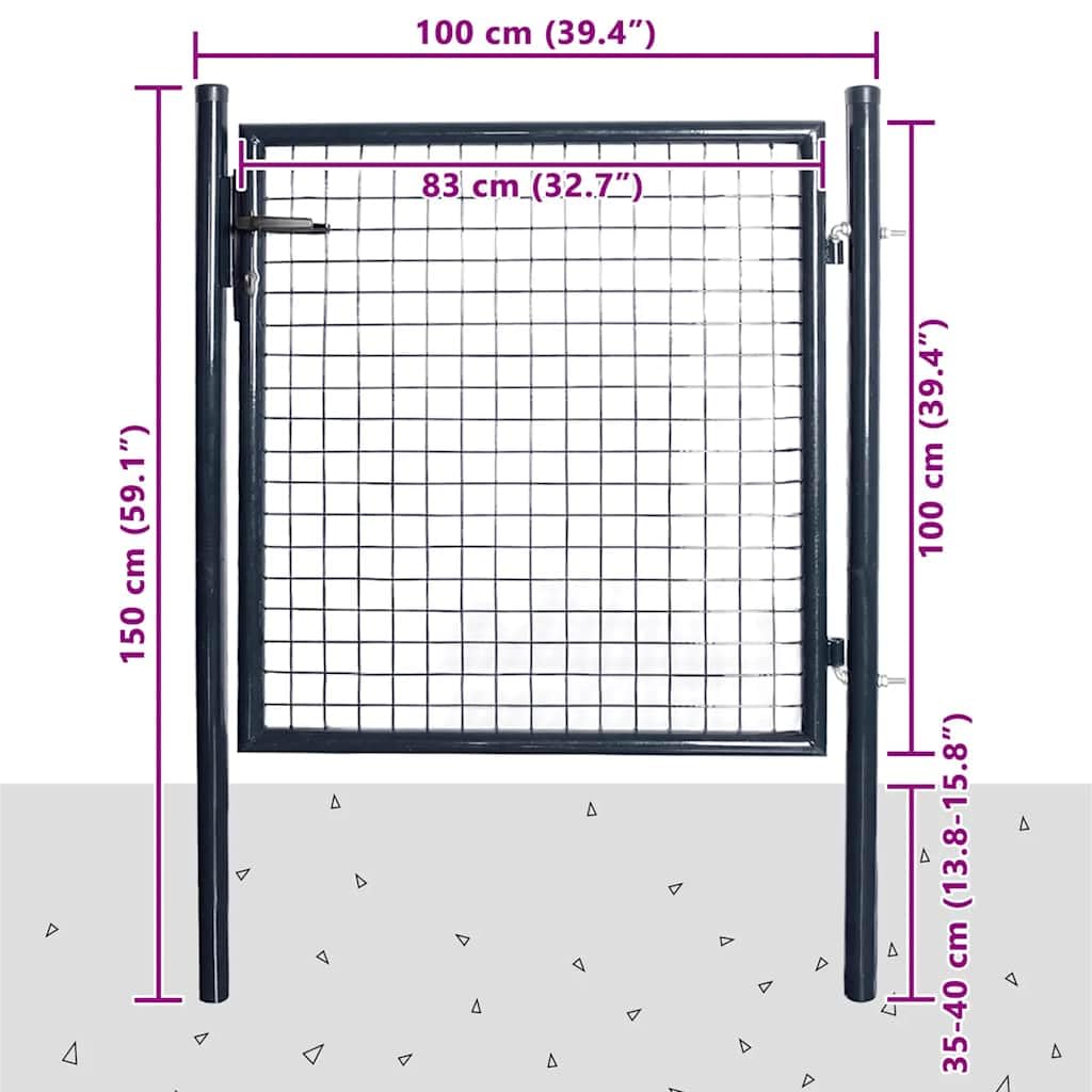 vidaXL Maschen-Gartentor Stahl verzinkt 100x100 cm grau
