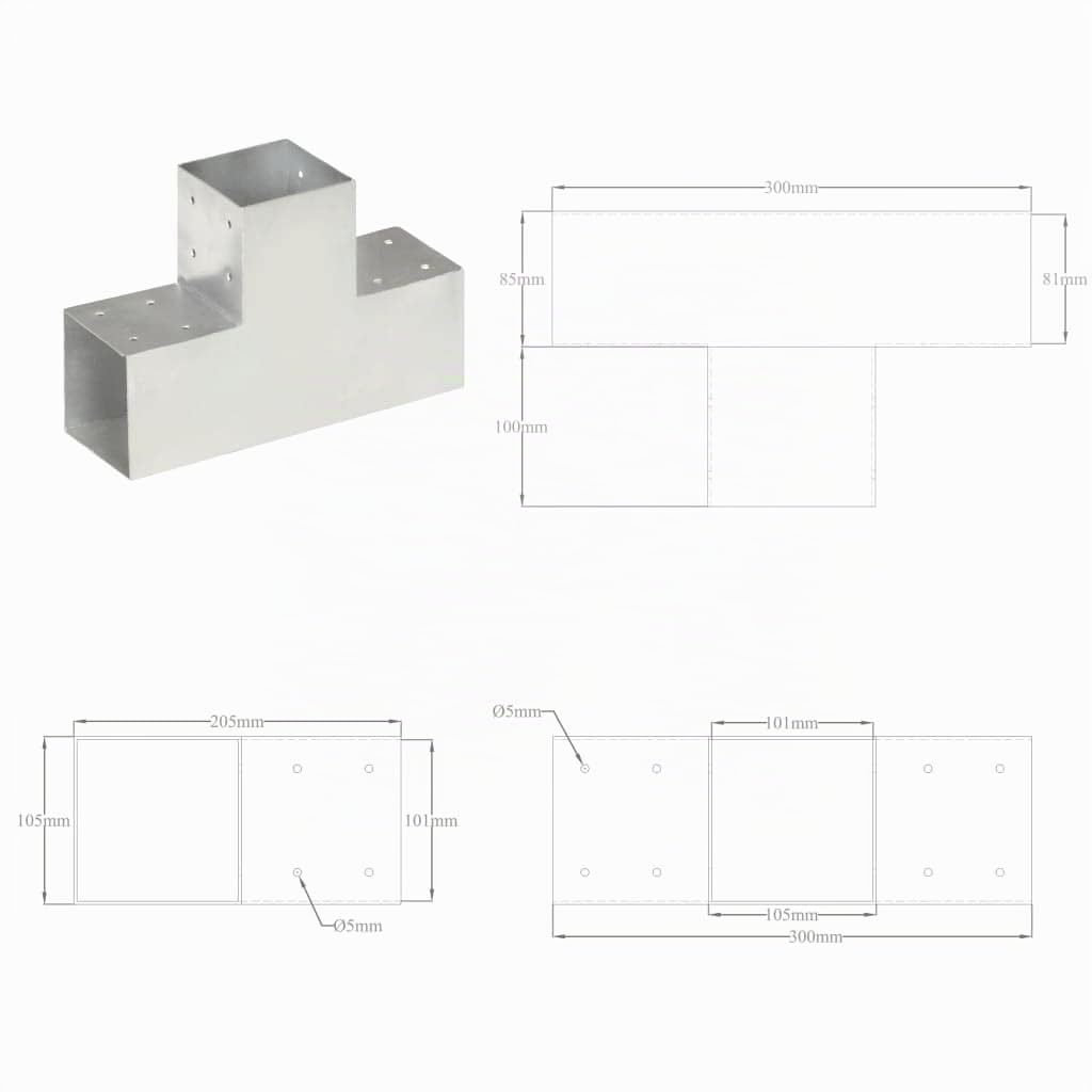vidaXL Pfostenverbinder T-Form 101x101 mm Verzinkt Metall