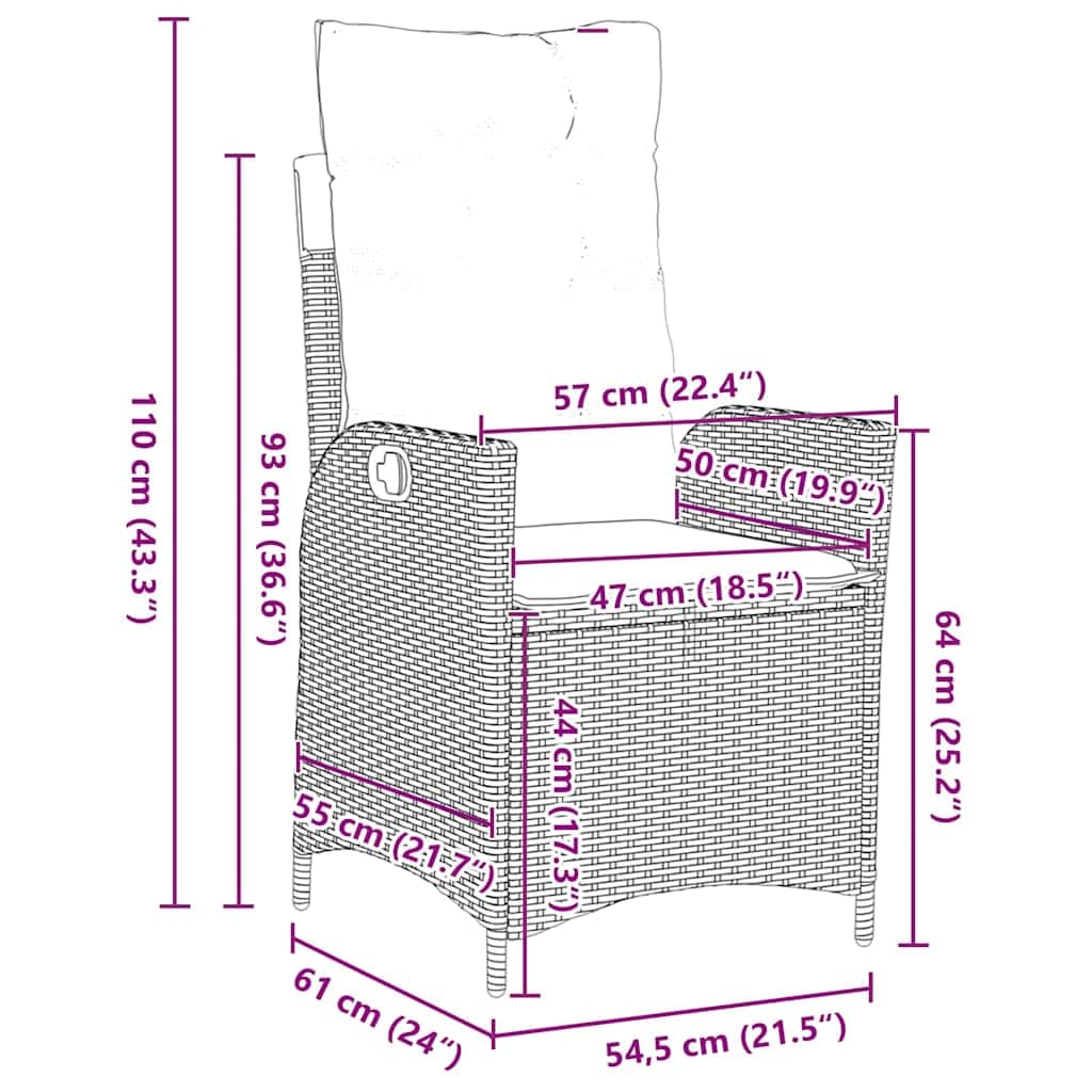 vidaXL Garten Essgruppe Schwarz 9-tlg Poly-Rattan
