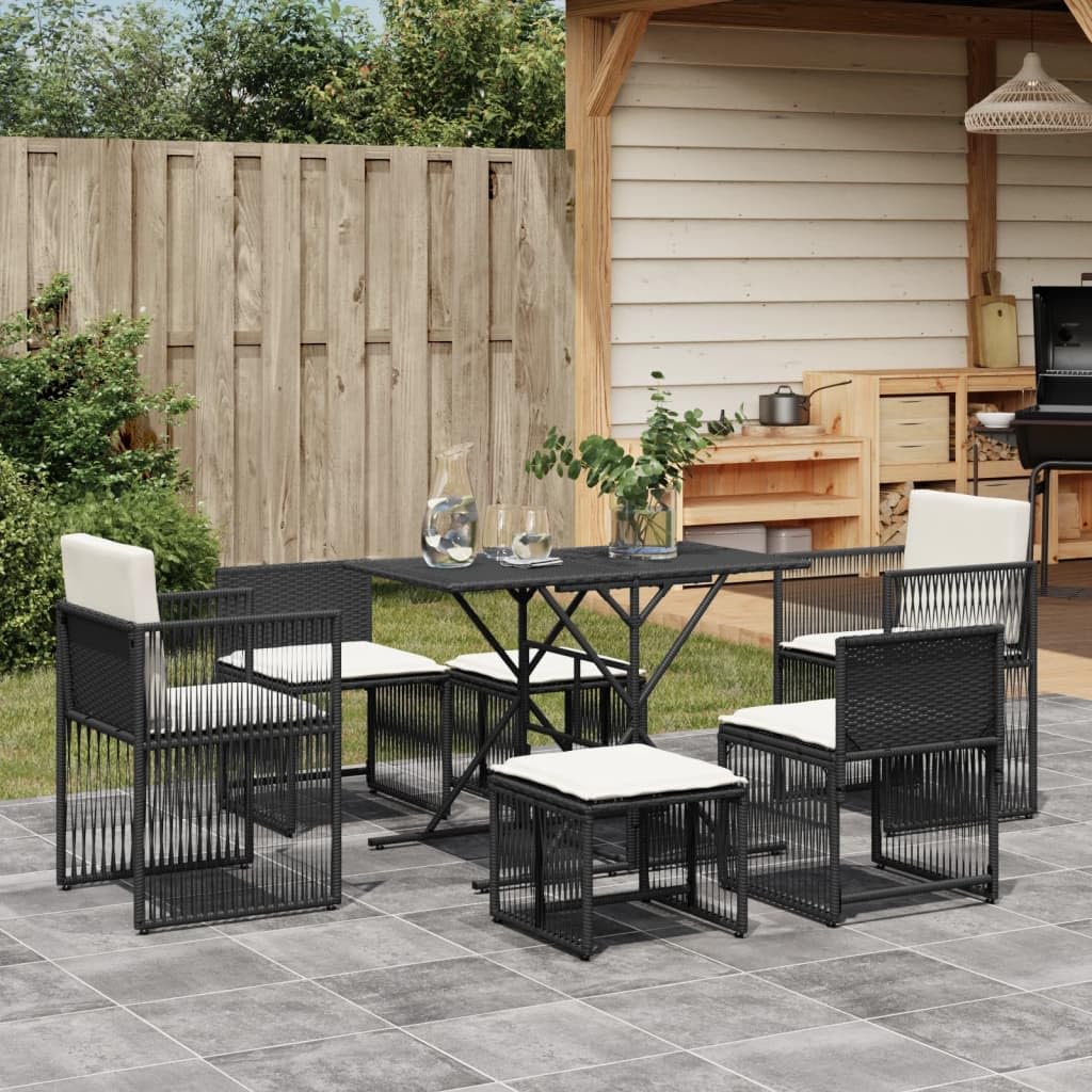 vidaXL Heim & Garten Garten-Essgruppe 7-tlg. schwarz Poly-Rattan