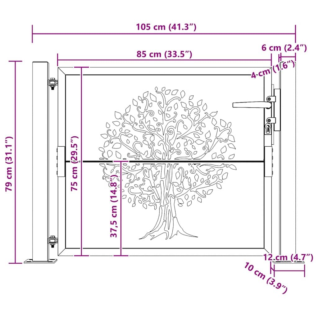 vidaXL Heim & Garten Gartentor Cortenstahl Baum 100x75 cm