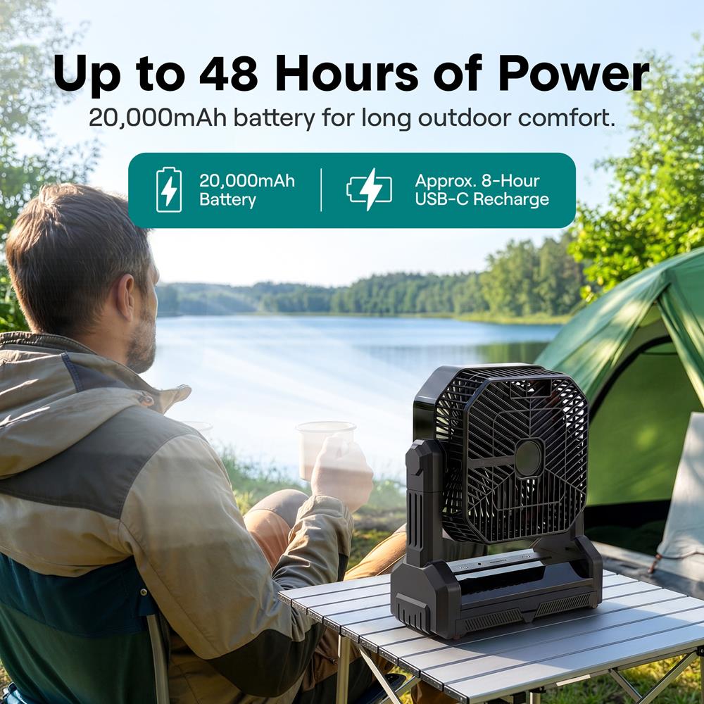 Serenelife Camping Ventilator Akku 20000mAh schwarz mit Licht