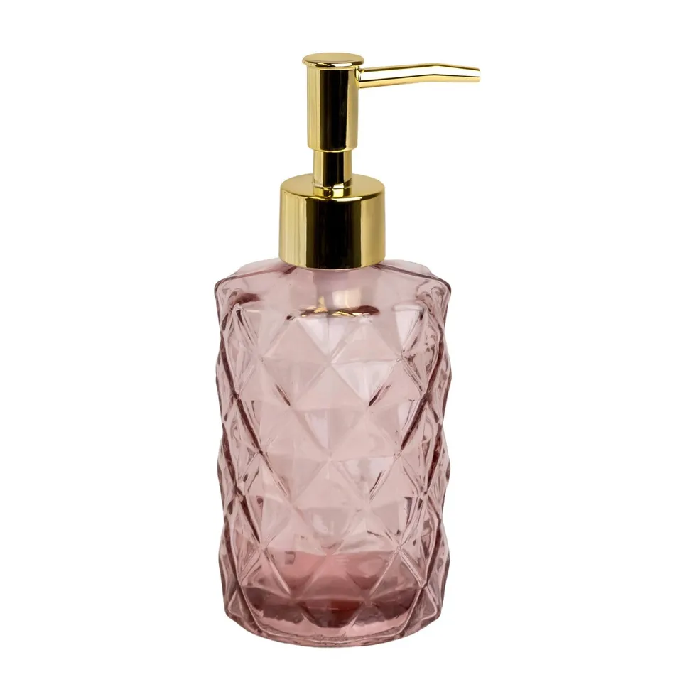Intirilife Seifenspender Glas 310 ml Hell Rosa Karo Pumpe