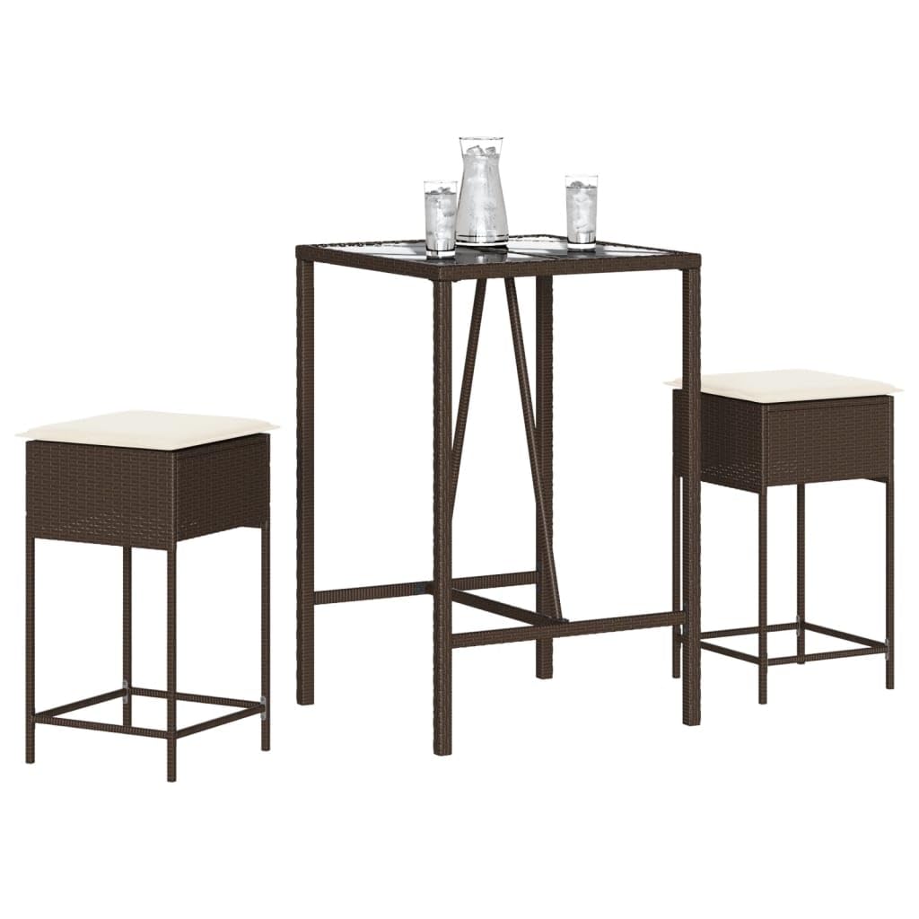 vidaXL Heim & Garten 3-tlg. Gartenbar-Set Braun Poly Rattan Kissen