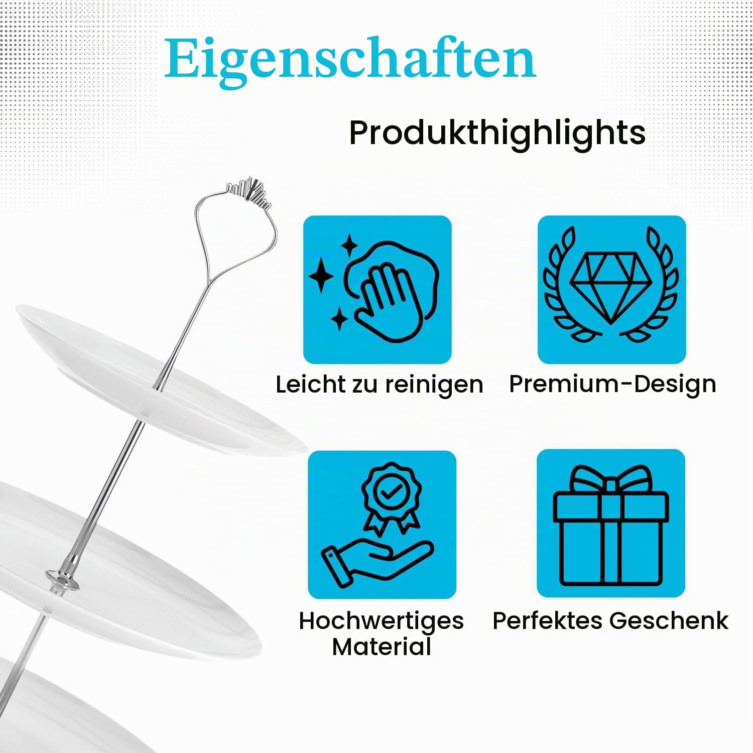 Intirilife Tortenständer Porzellan 3-stöckig Weiß 26,5 cm