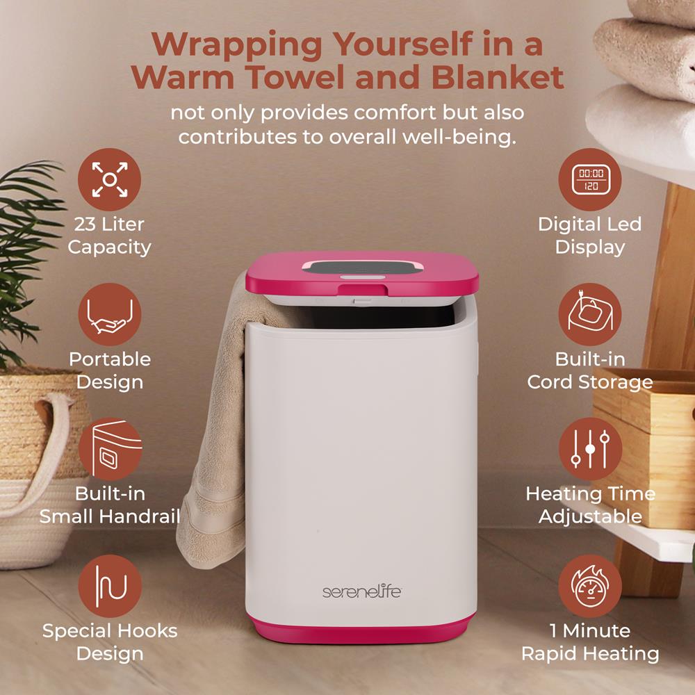 Serenelife Towel Warmers Handtuchwärmer 23L Pink mit Timer