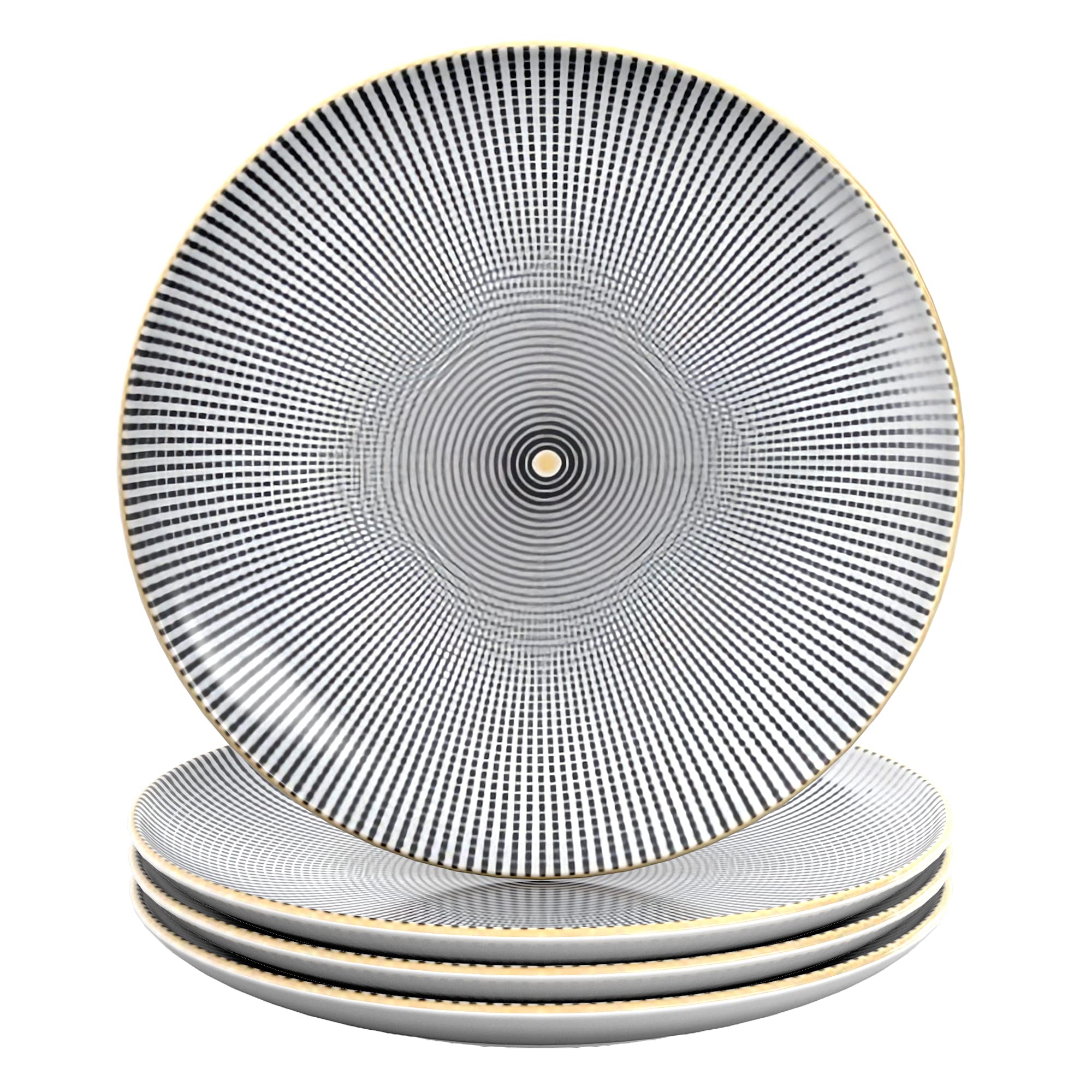 Intirilife Porzellanteller Gestreift 8" 20,5cm Schwarz-Weiß 4x