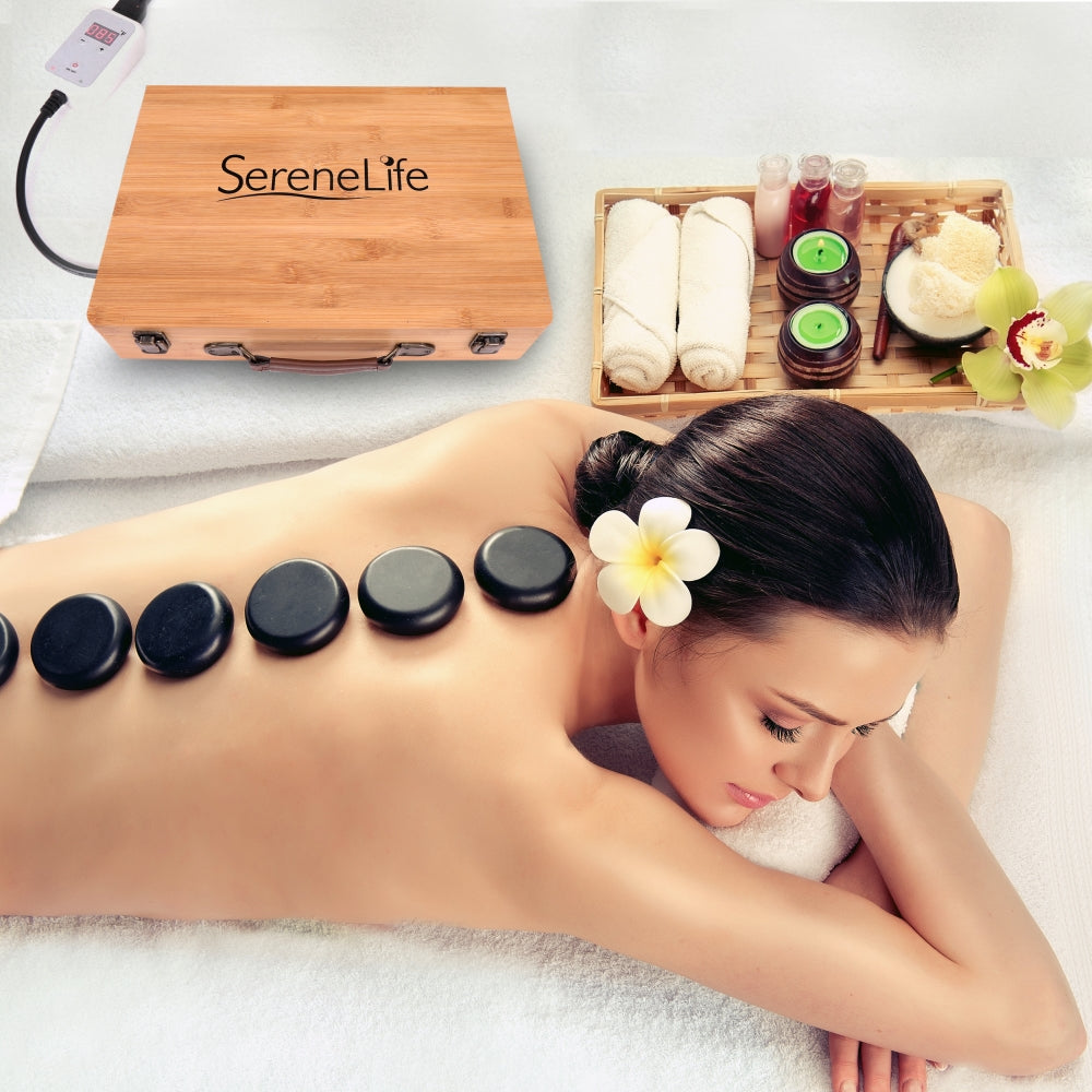 Serenelife Massage Hot Stone Set Basalt 12 Steine