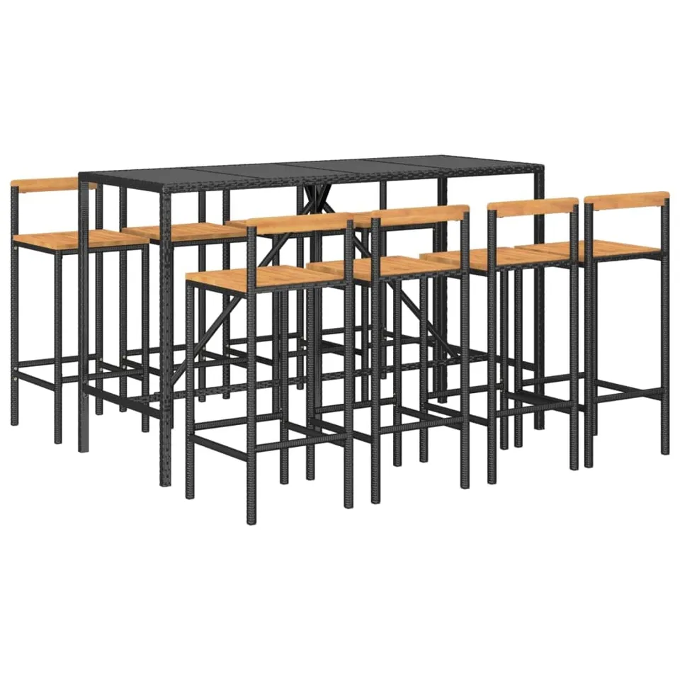 vidaXL Heim & Garten Gartenbar-Set 9-tlg Schwarz Rattan