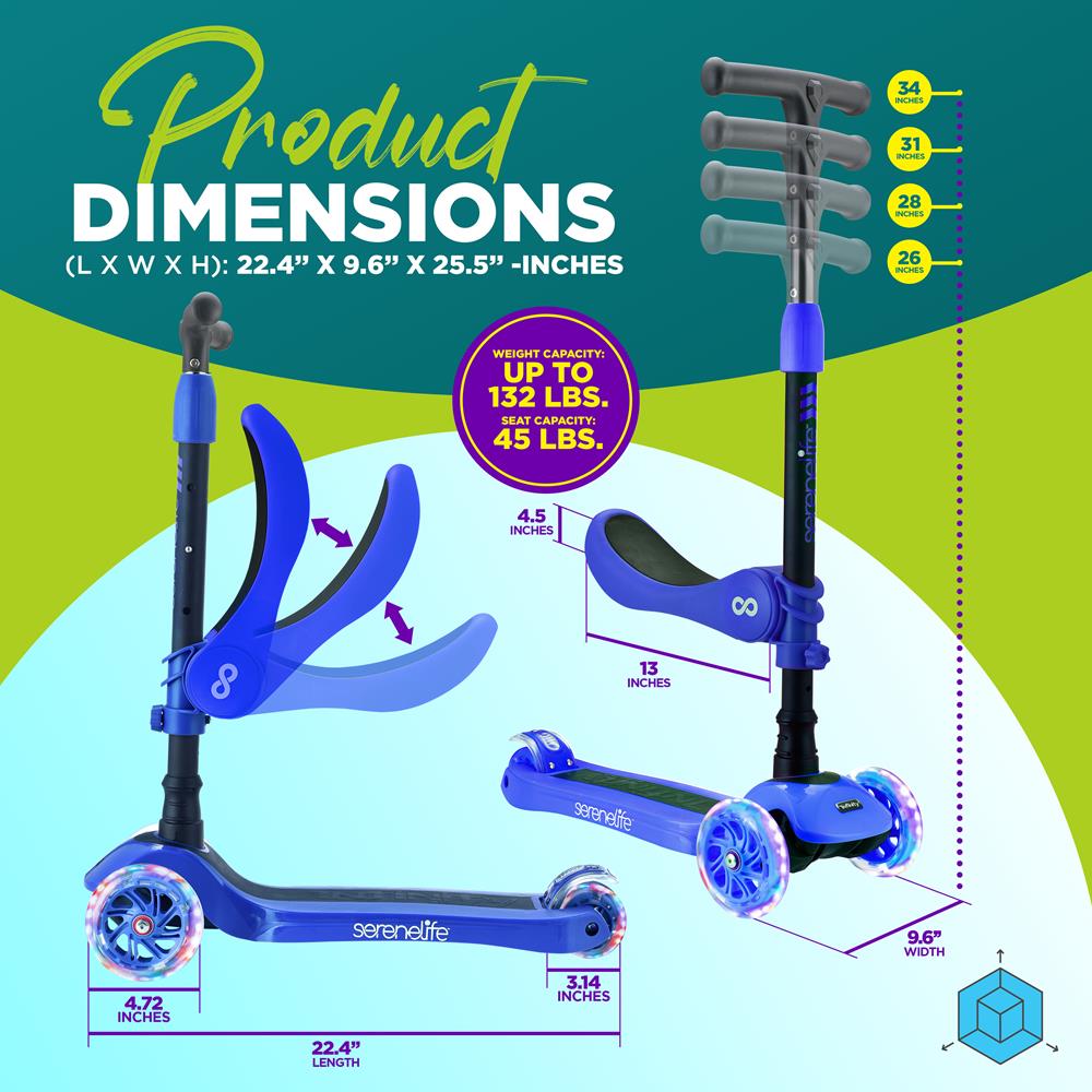 Serenelife Scooters Kinderroller 3-Rad Blau mit Sitz