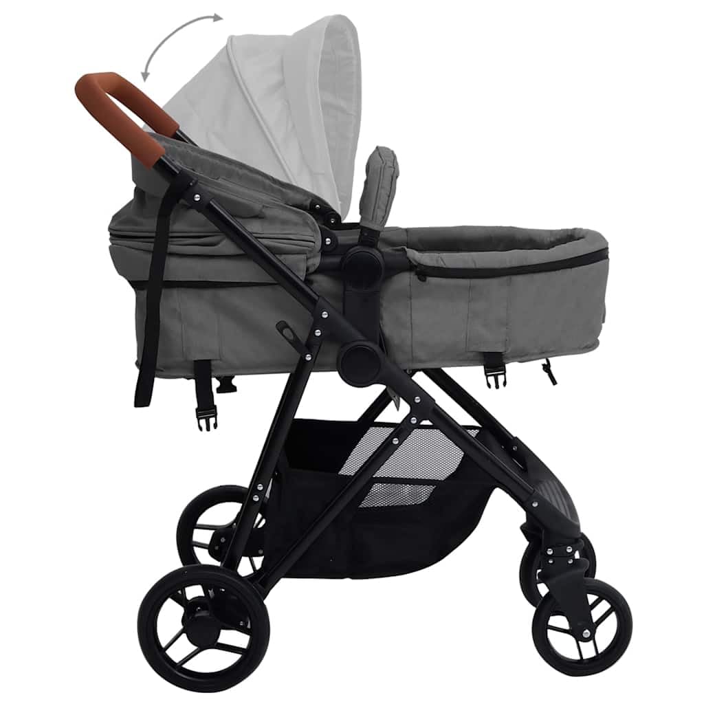 vidaXL Baby 2-in-1 Kinderwagen Buggy Hellgrau Schwarz Stahl