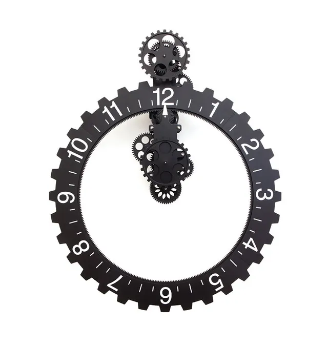 Kikkerland Big Wheel Wanduhr Schwarz Industrial Zahnräder