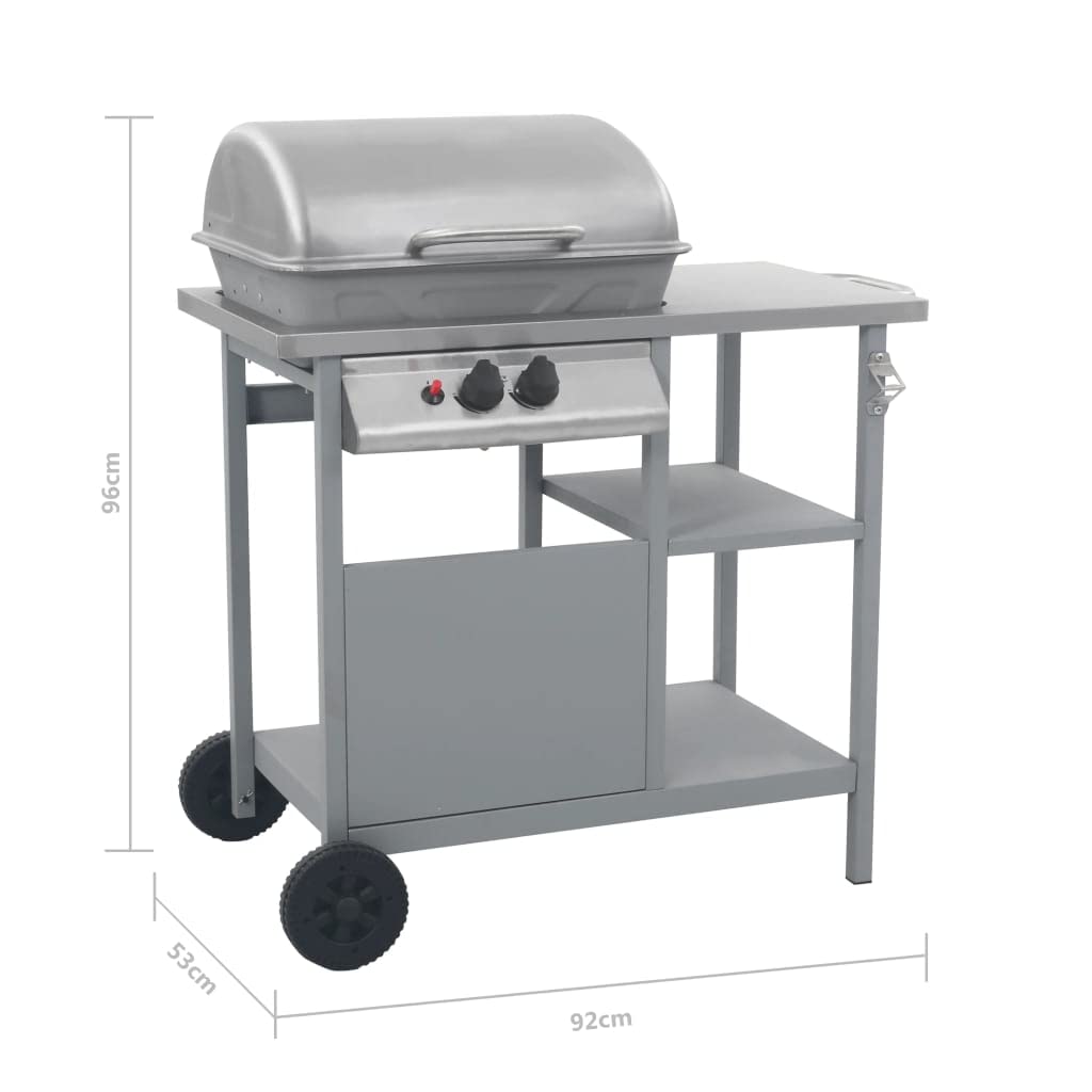 vidaXL Heim & Garten Gasgrill Edelstahl Silbern Beistelltisch