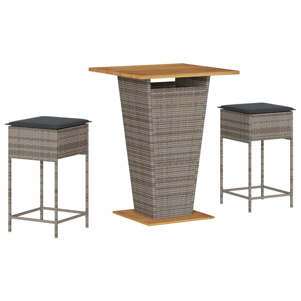 vidaXL Heim & Garten Gartenbar-Set 3-tlg Schwarz Poly Rattan mit Kissen