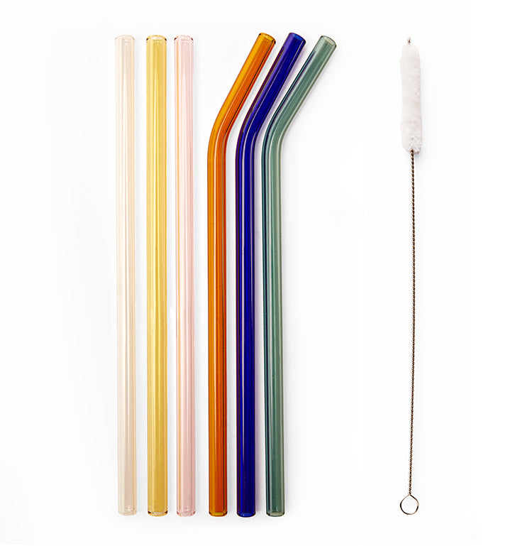Kikkerland Home Glasstrohhalm Set bunt 6 Stück mit Bürste