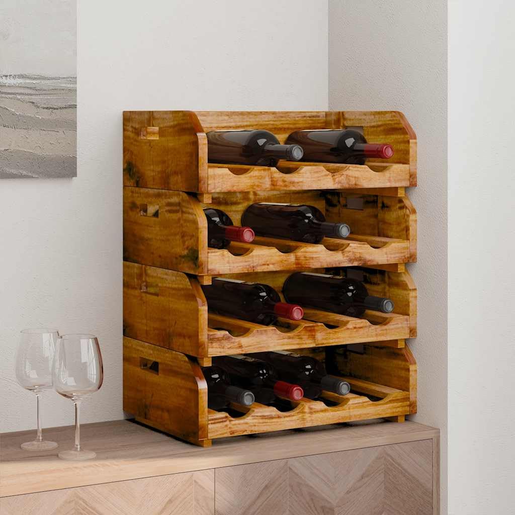 vidaXL Möbel Weinregal Altholz 4er-Set 16 Flaschen Massivholz