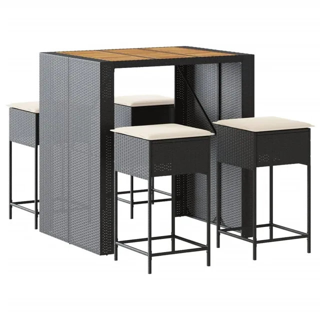 vidaXL Gartenbar-Set 5-tlg Schwarz Poly Rattan Akazie