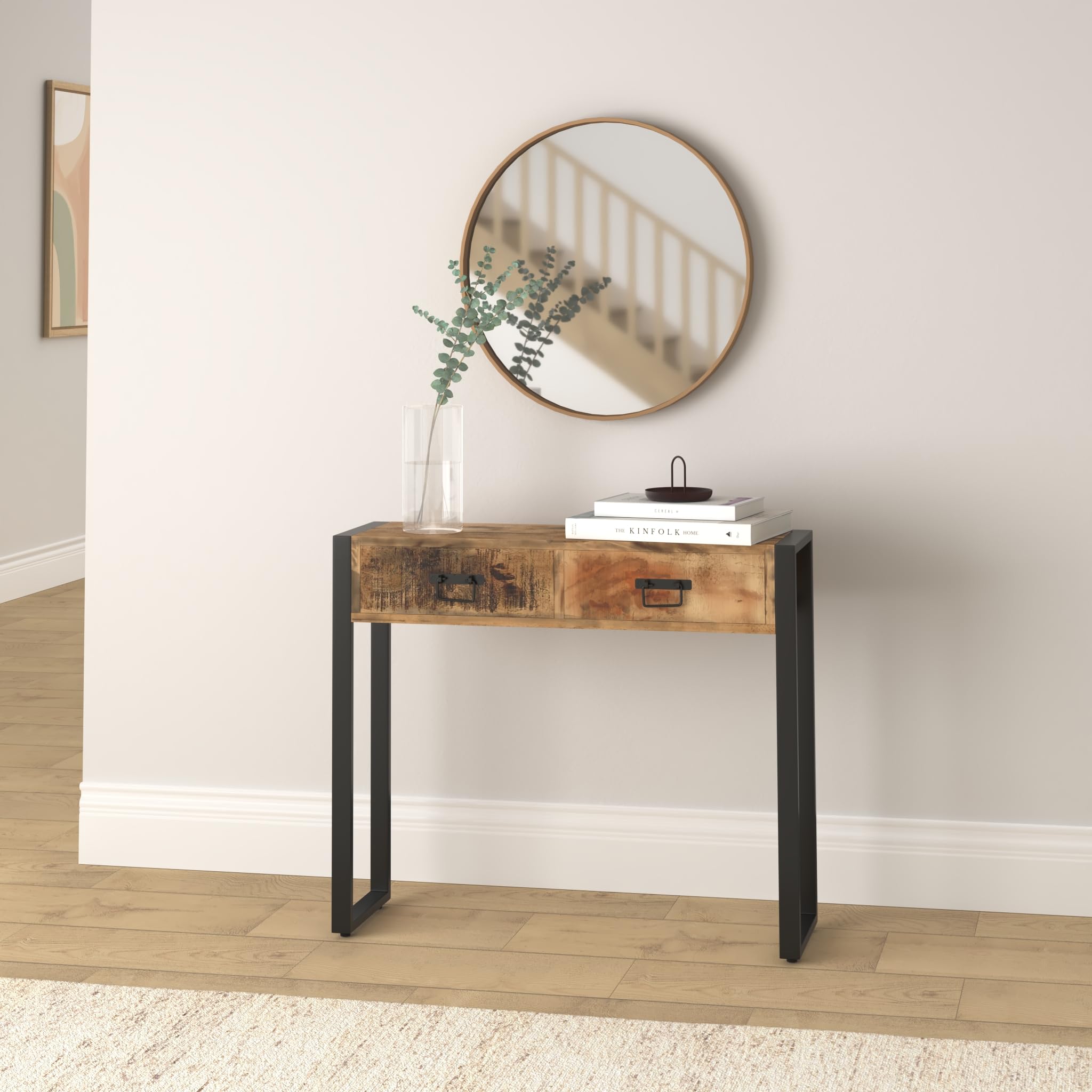 vidaXL Mangoholz Konsolentisch 90x30x75cm 2 Schubladen Massiv