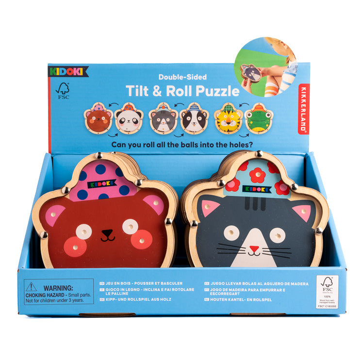 Kikkerland Kidoki Double Sided Tilt Roll Puzzle Holzspiel
