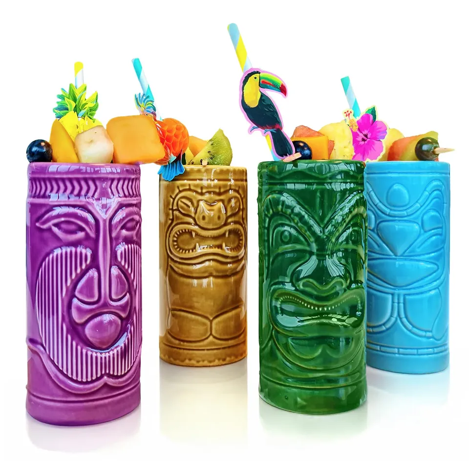 Mikamax Bar & Kitchen Tiki Becher 04070 Keramik Cocktailbecher 4er Set bunt 340 ml