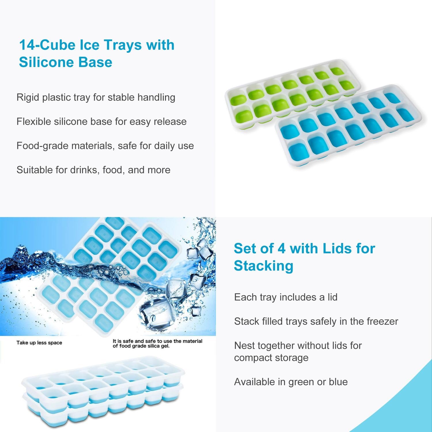 Intirilife Küche Eiswürfelform Silikon blau 4er Set 14 Fächer