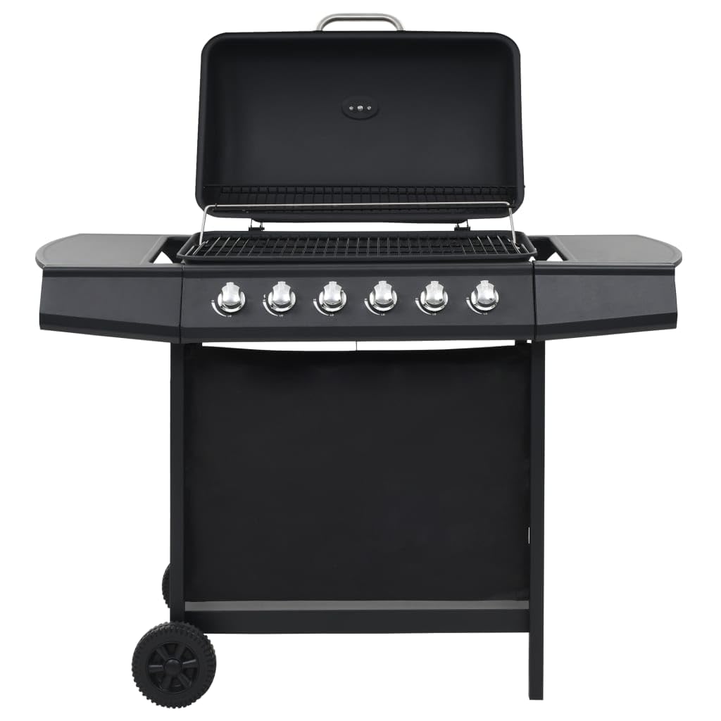 vidaXL Gasgrill 6 Flammen Stahl schwarz mit Thermometer